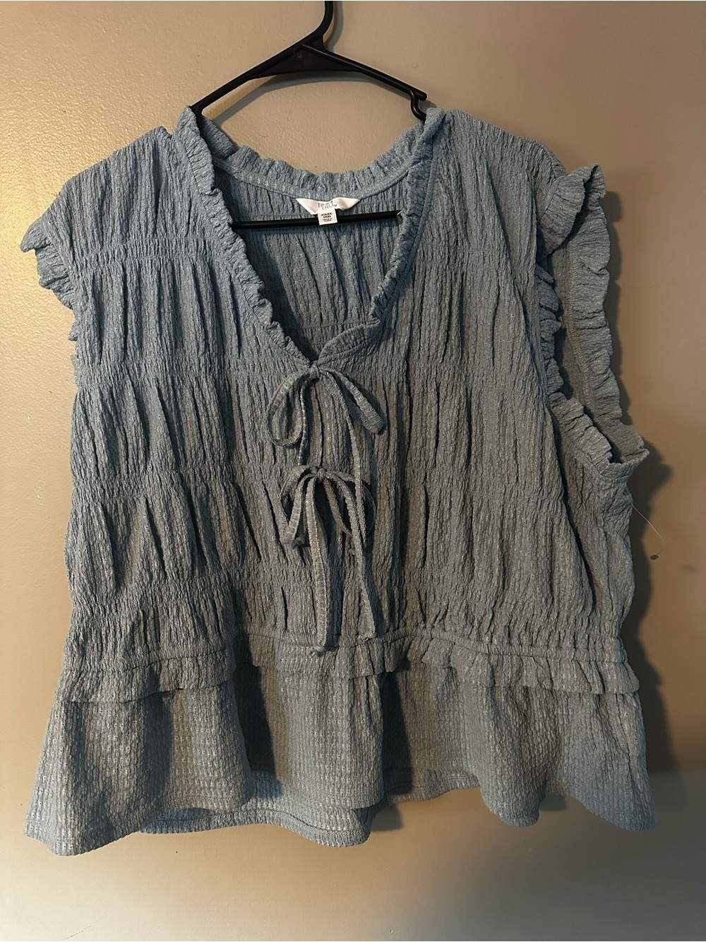 Light Blue Ruffle Sleeveless Top
